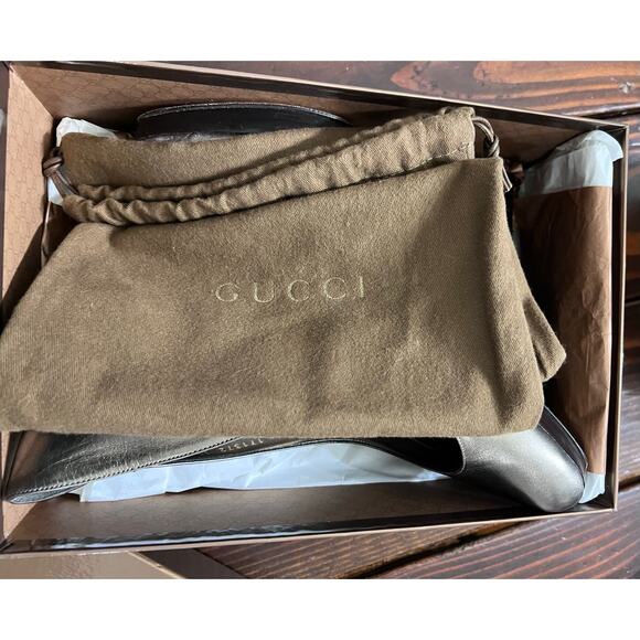 Gucci Metallic Gunmetal Leather Platform Pumps Size 40.5 Made in Italy High Heel - Picture 15 of 16